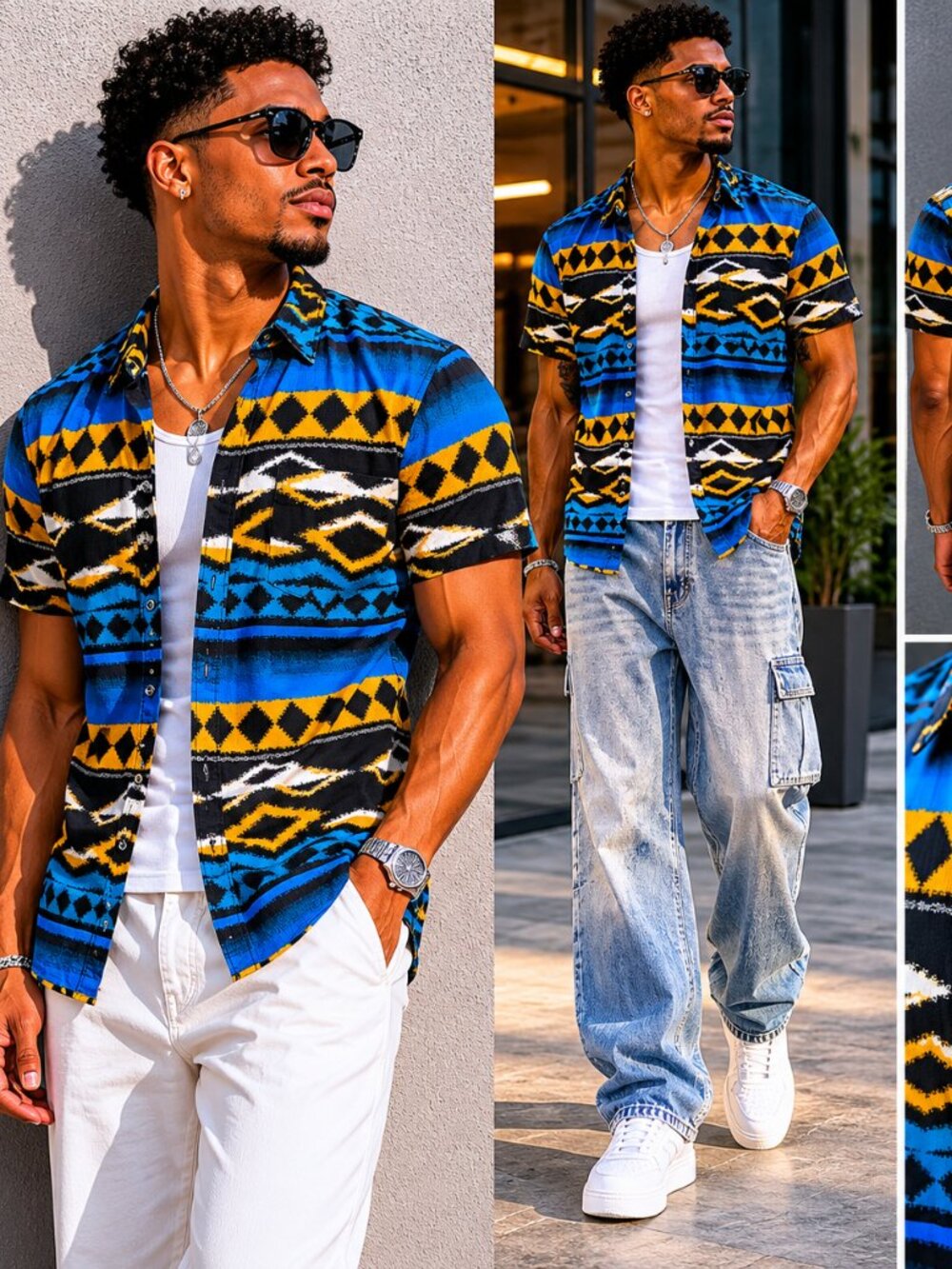 Men Tribal Afro Inspire Print Button Up - M